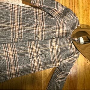 SHEIN Toddler Boys Over Coat in Brown and Gray Plaid